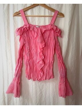Y2K Fairycore Kaelyn Max Pink Ruffle Long Sleeve Blouse Size L #girlhoodcore